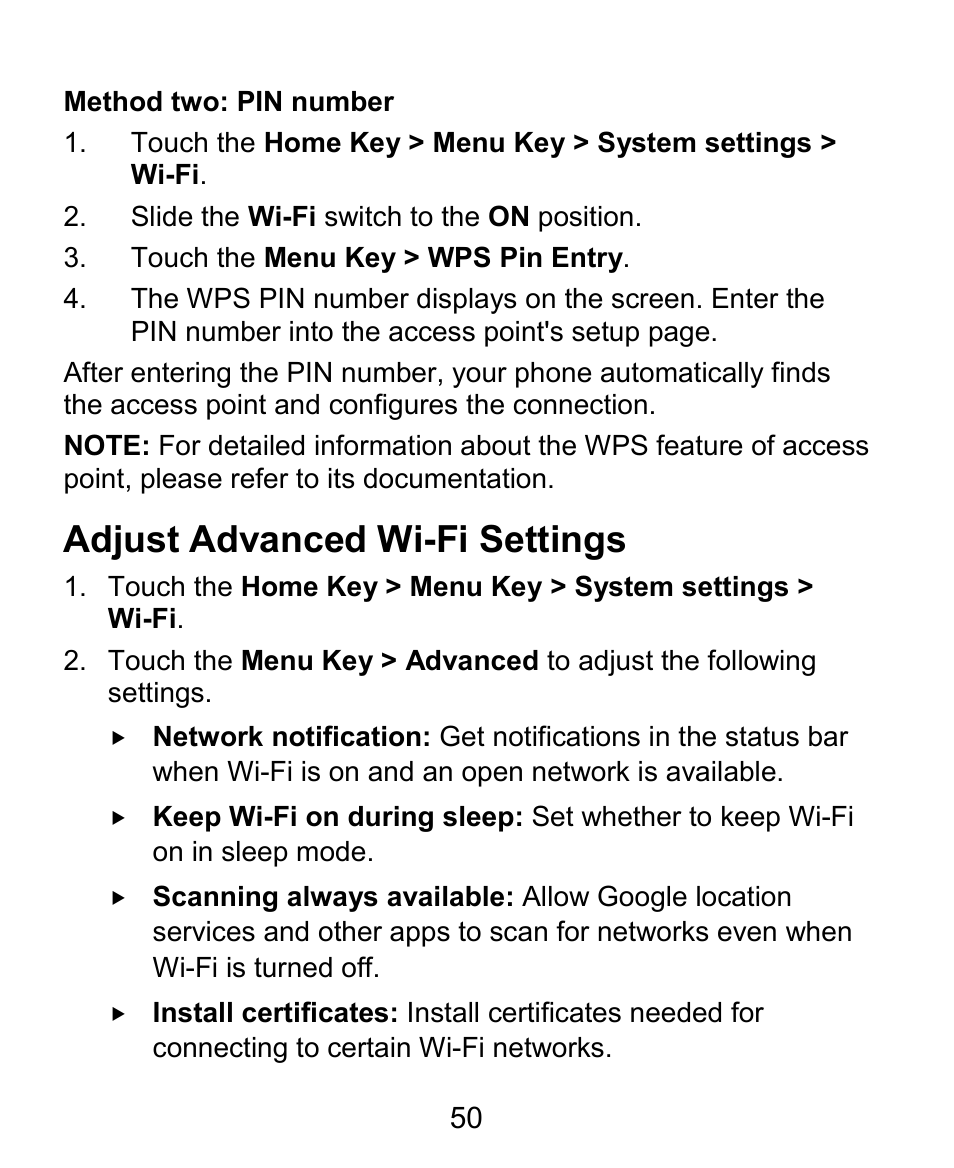 Adjust advanced wi-fi settings | ZTE Kis3 User Manual | Page 51 / 176