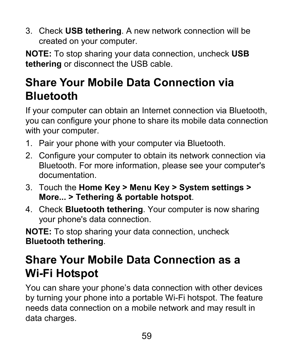 Share your mobile data connection via bluetooth | ZTE Kis3 User Manual | Page 60 / 176