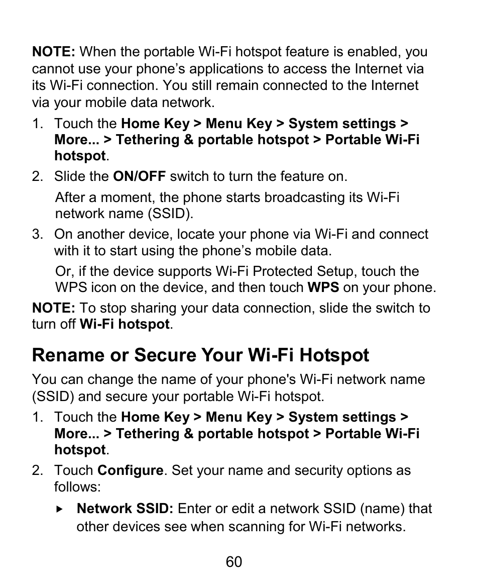 Rename or secure your wi-fi hotspot | ZTE Kis3 User Manual | Page 61 / 176