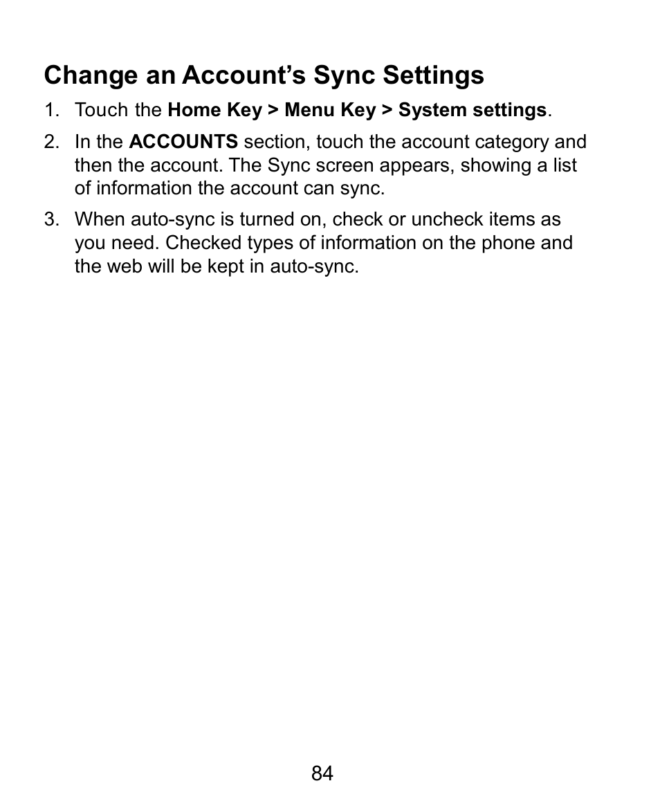 Change an account’s sync settings | ZTE Kis3 User Manual | Page 85 / 176