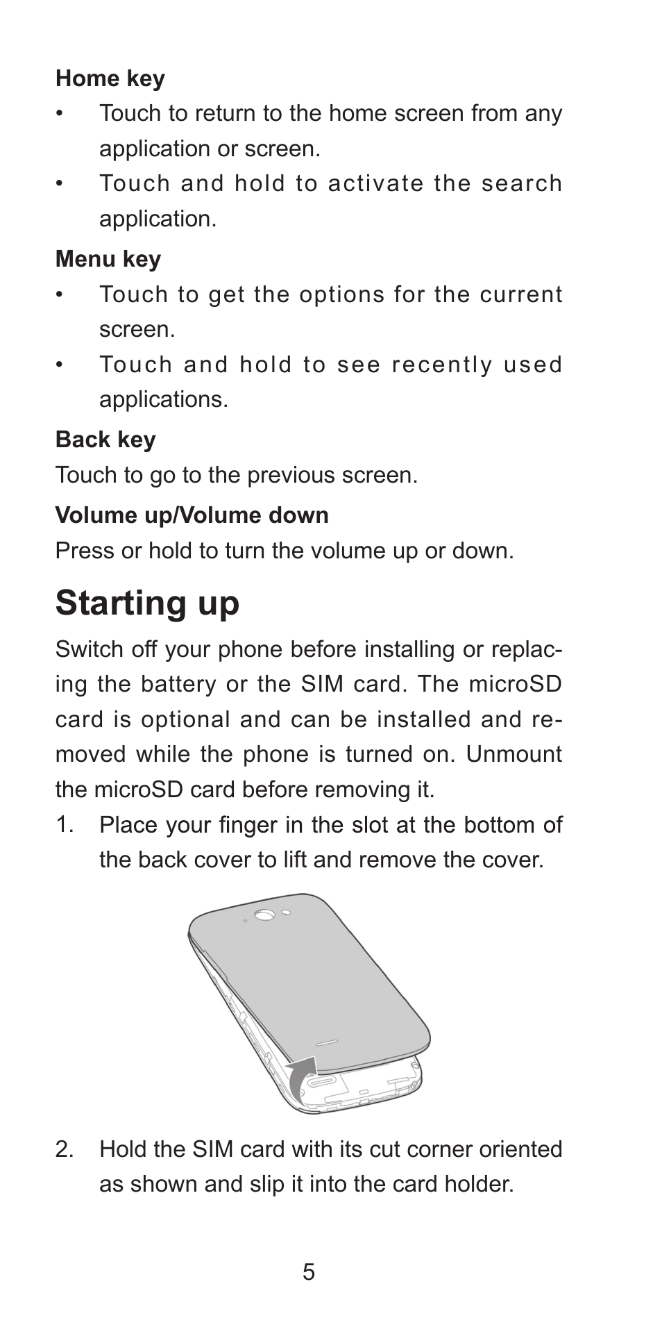 Zte blade q mini quick start guide (17国)-1031 6, Starting up | ZTE Blade Q Mini User Manual | Page 5 / 13