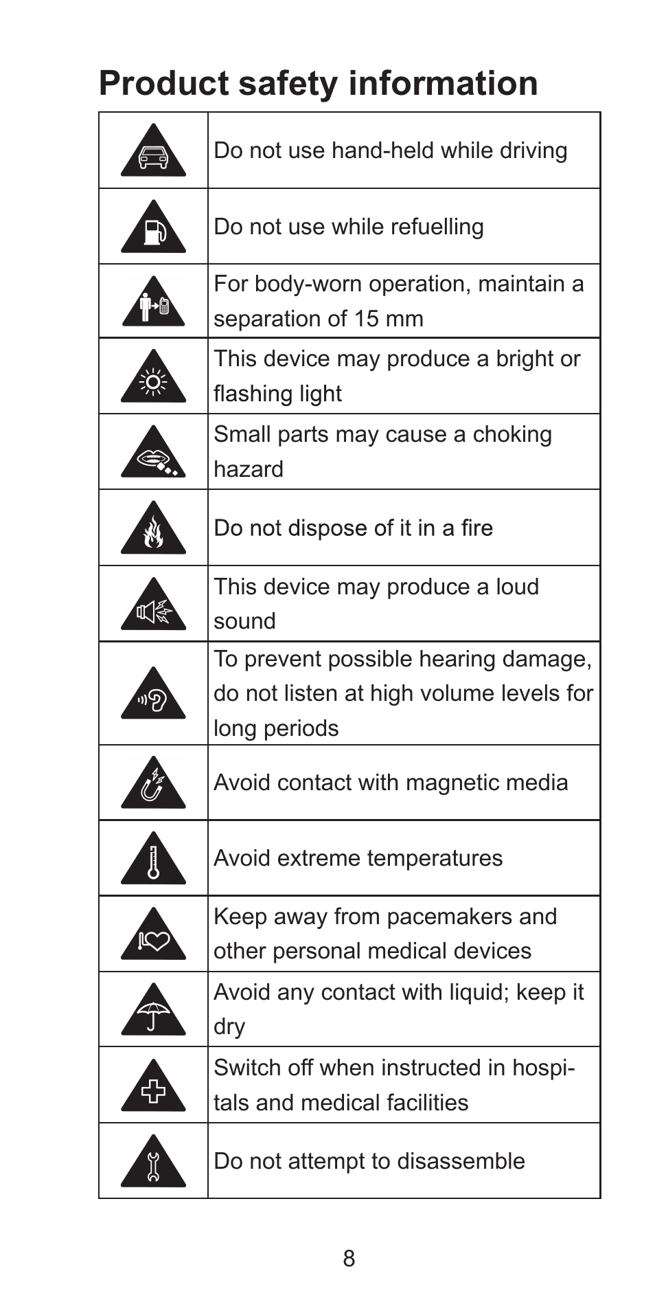 Zte blade q mini quick start guide (17国)-1031 9, Product safety information | ZTE Blade Q Mini User Manual | Page 8 / 13