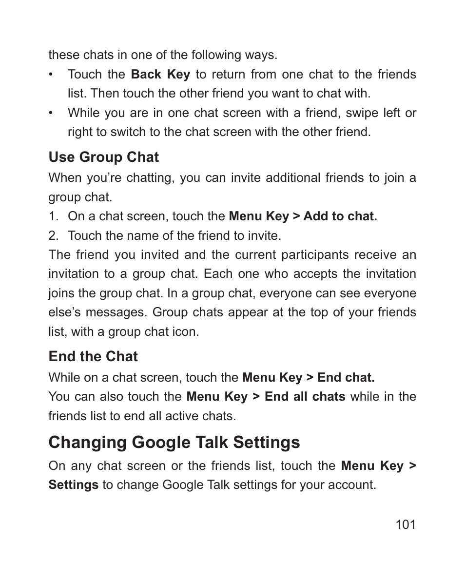 Changing google talk settings | ZTE Blade 3 User Manual | Page 101 / 179