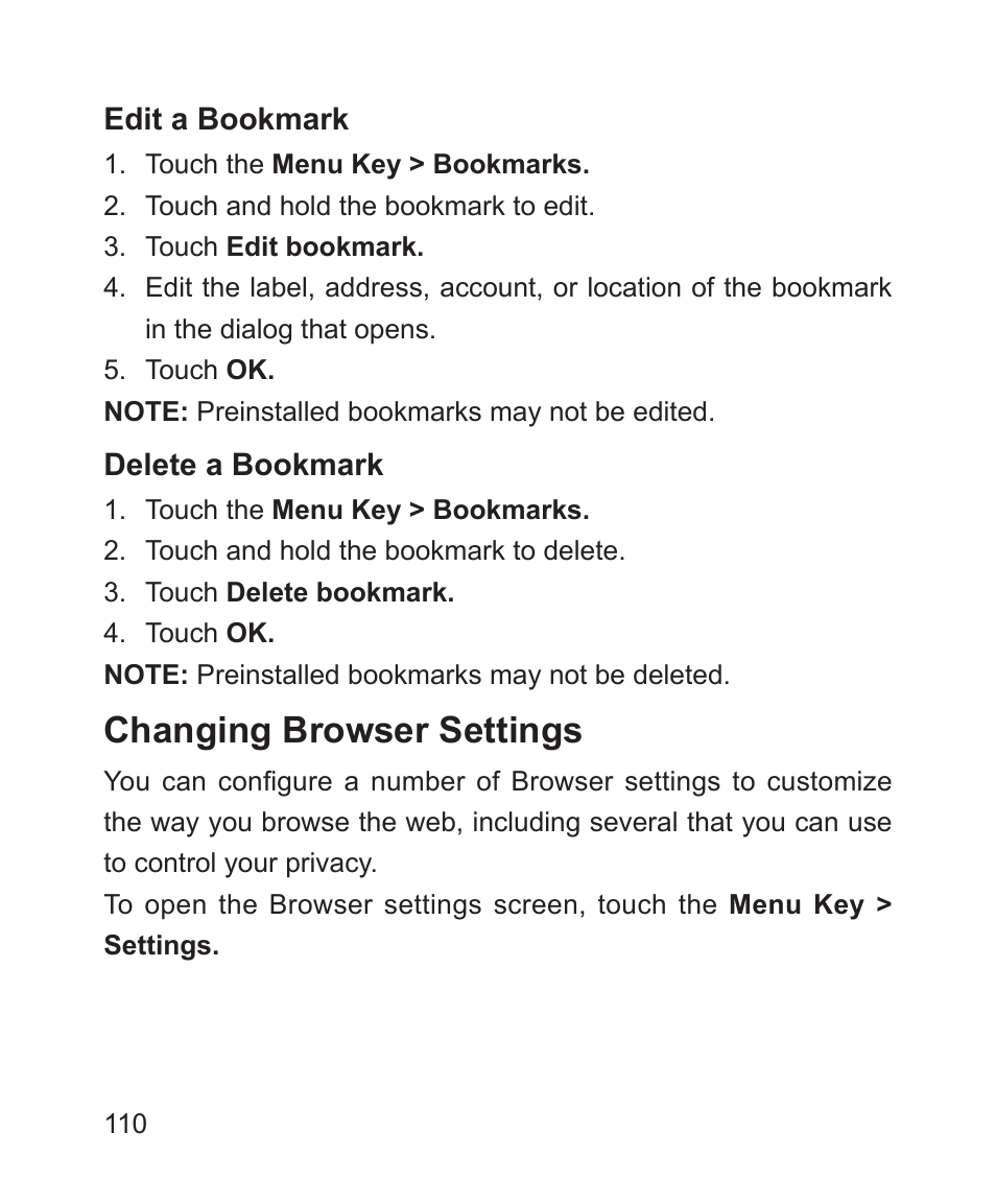 Changing browser settings | ZTE Blade 3 User Manual | Page 110 / 179