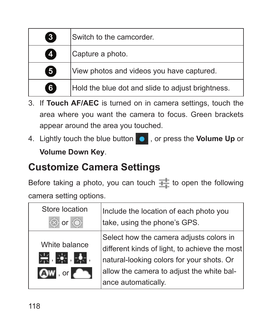 Customize camera settings | ZTE Blade 3 User Manual | Page 118 / 179