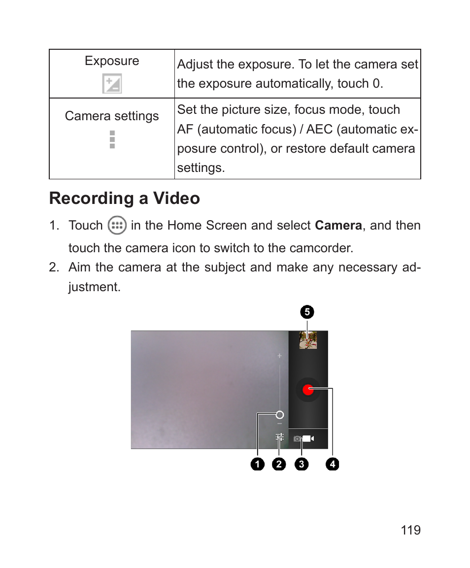 Recording a video | ZTE Blade 3 User Manual | Page 119 / 179