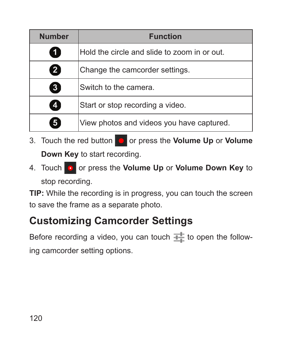 Customizing camcorder settings | ZTE Blade 3 User Manual | Page 120 / 179