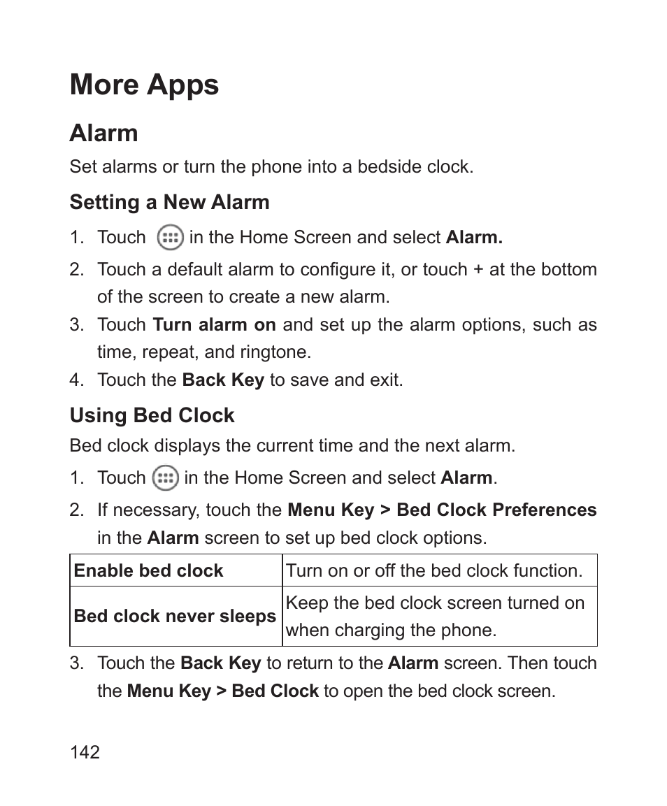 More apps, Alarm | ZTE Blade 3 User Manual | Page 142 / 179