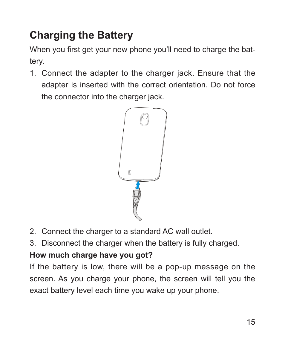 Charging the battery | ZTE Blade 3 User Manual | Page 15 / 179