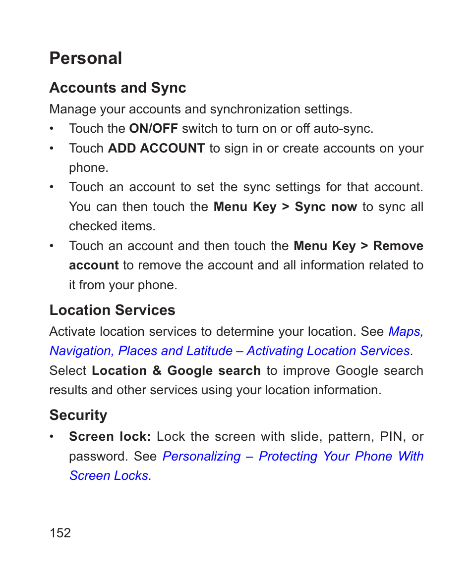 Personal | ZTE Blade 3 User Manual | Page 152 / 179