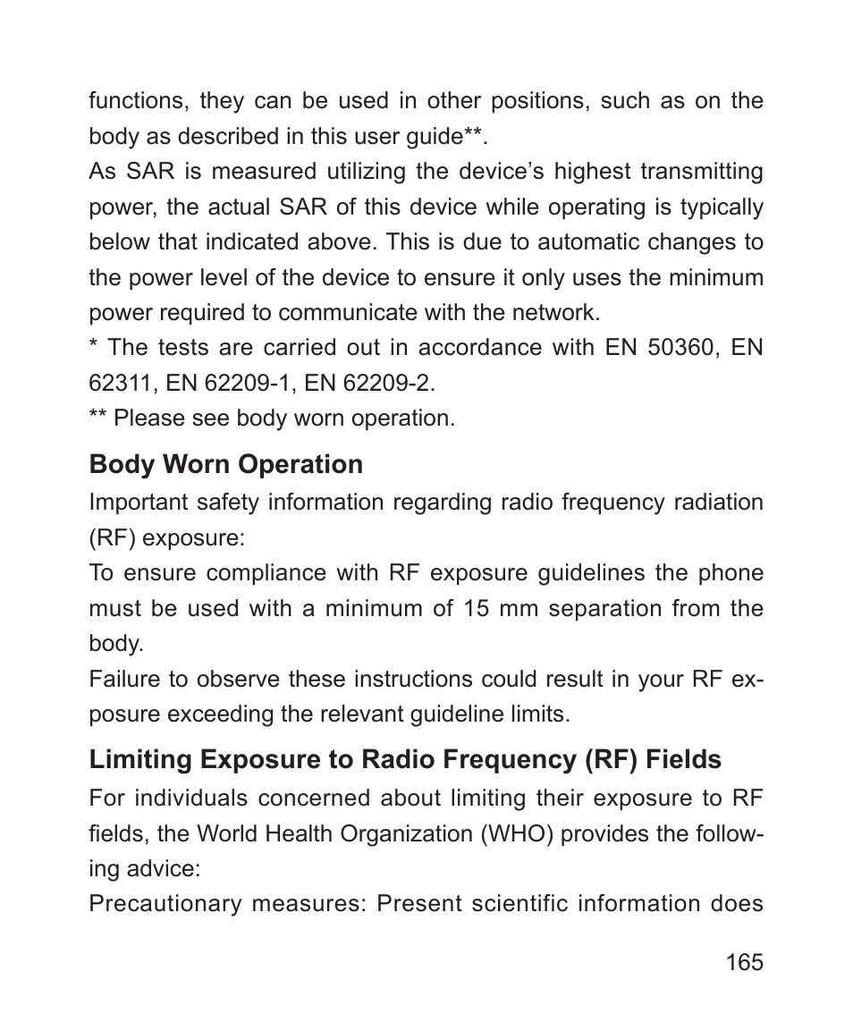 Radio frequency (rf) exposure | ZTE Blade 3 User Manual | Page 165 / 179