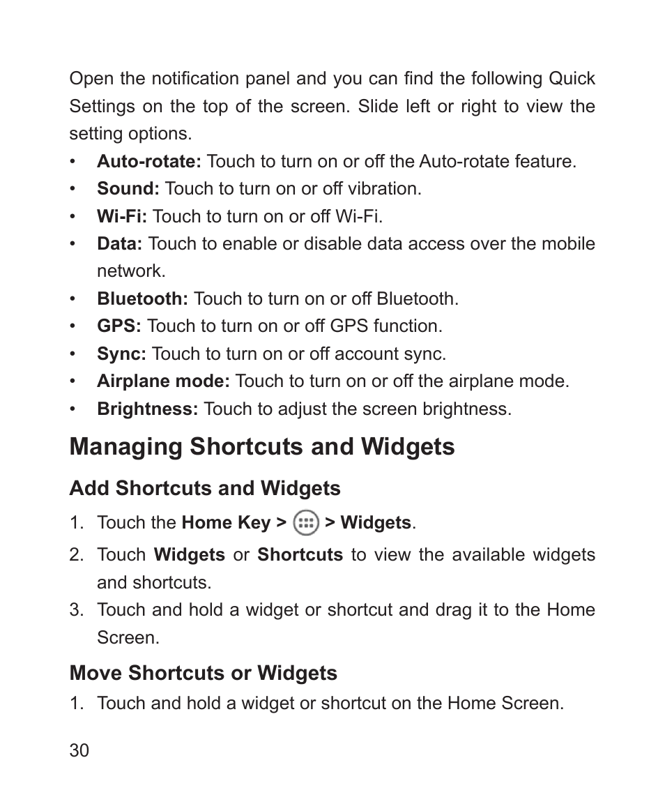 Managing shortcuts and widgets | ZTE Blade 3 User Manual | Page 30 / 179