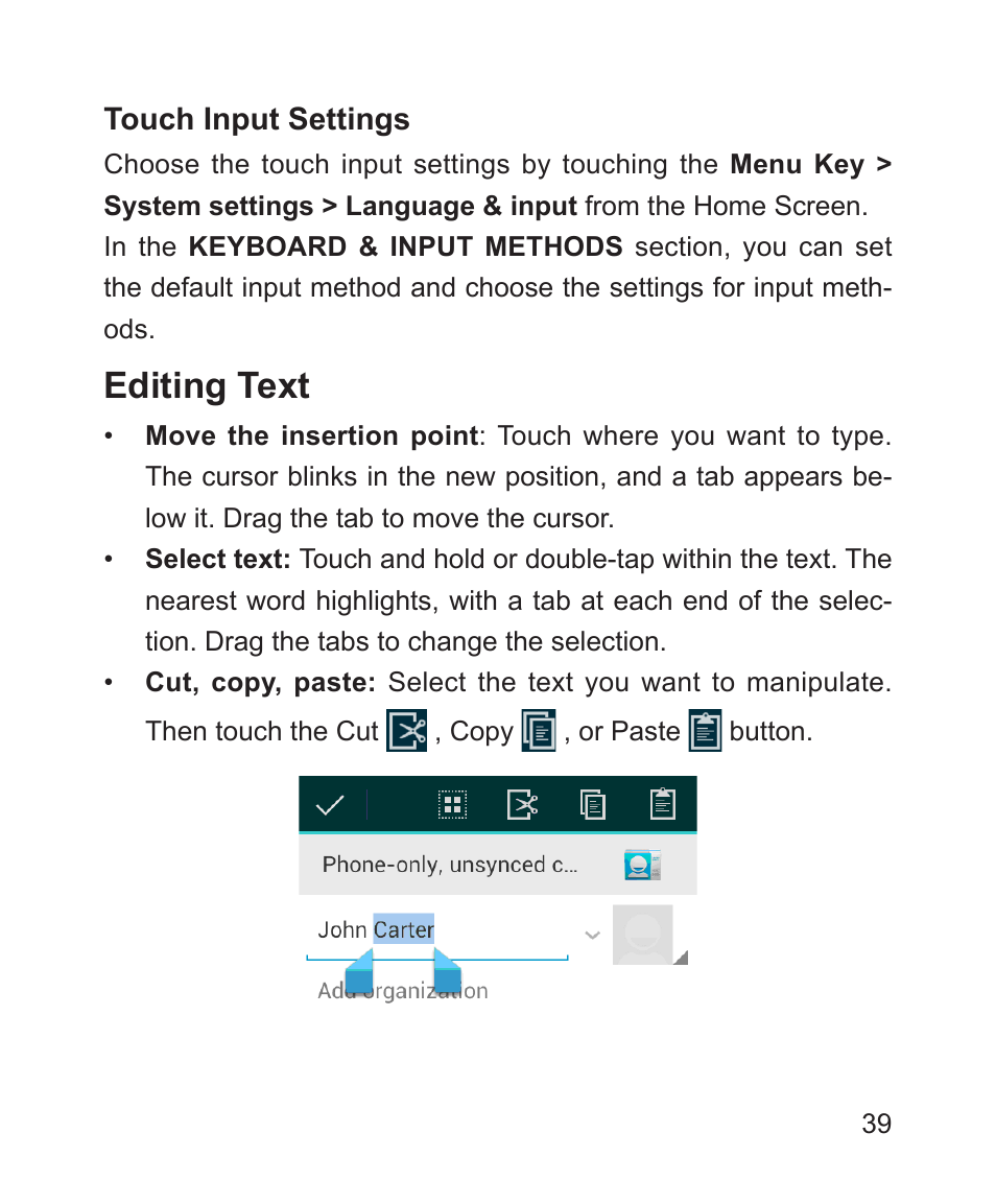 Editing text | ZTE Blade 3 User Manual | Page 39 / 179