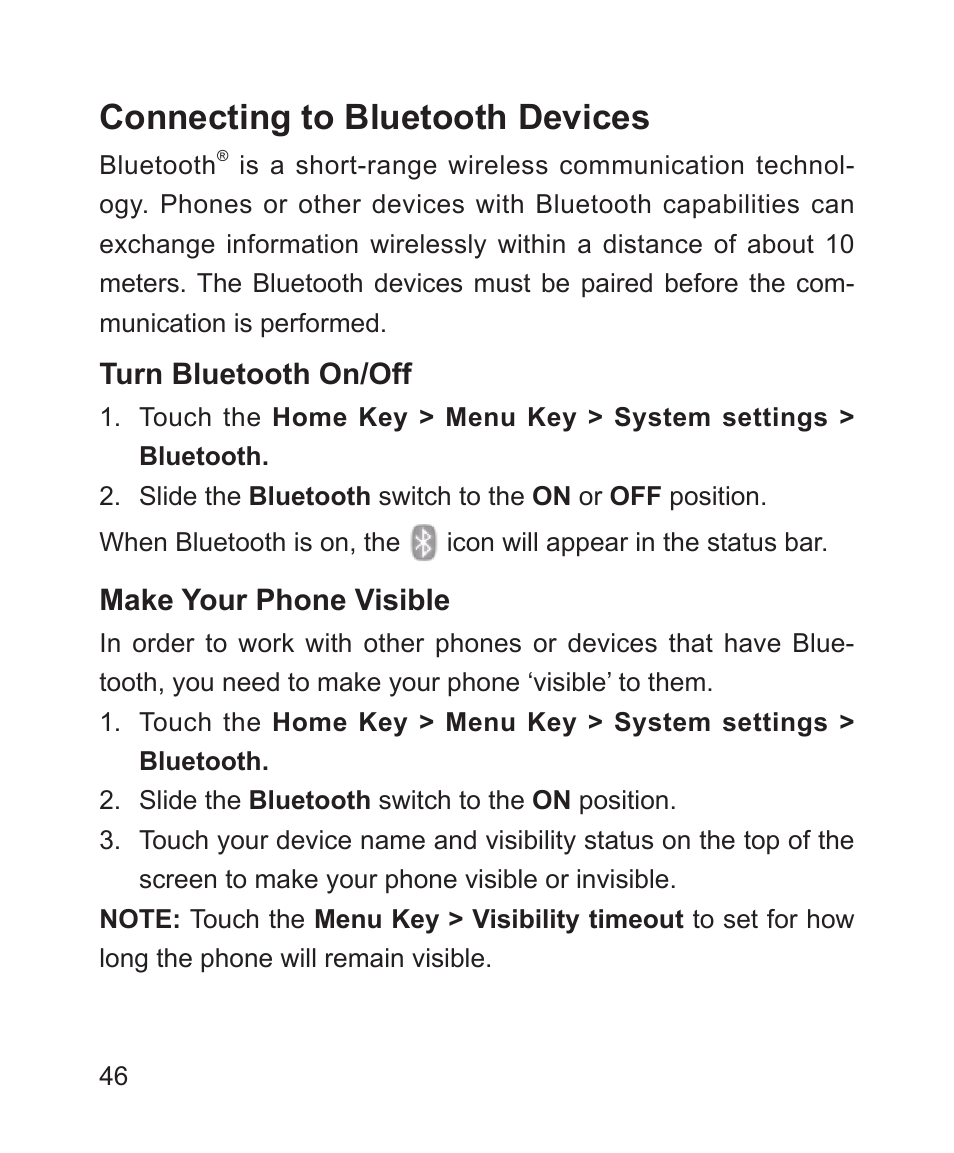 Connecting to bluetooth devices | ZTE Blade 3 User Manual | Page 46 / 179