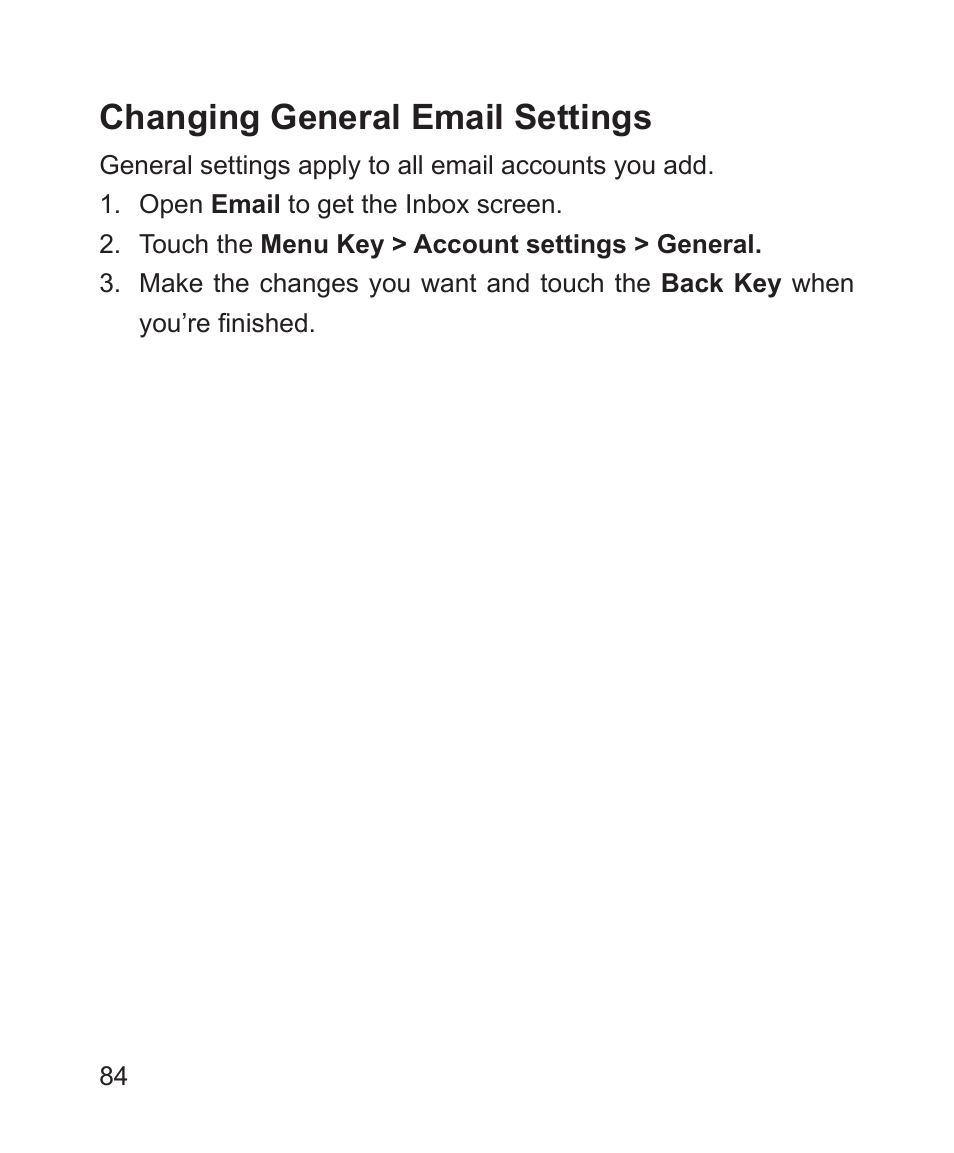 Changing general email settings | ZTE Blade 3 User Manual | Page 84 / 179