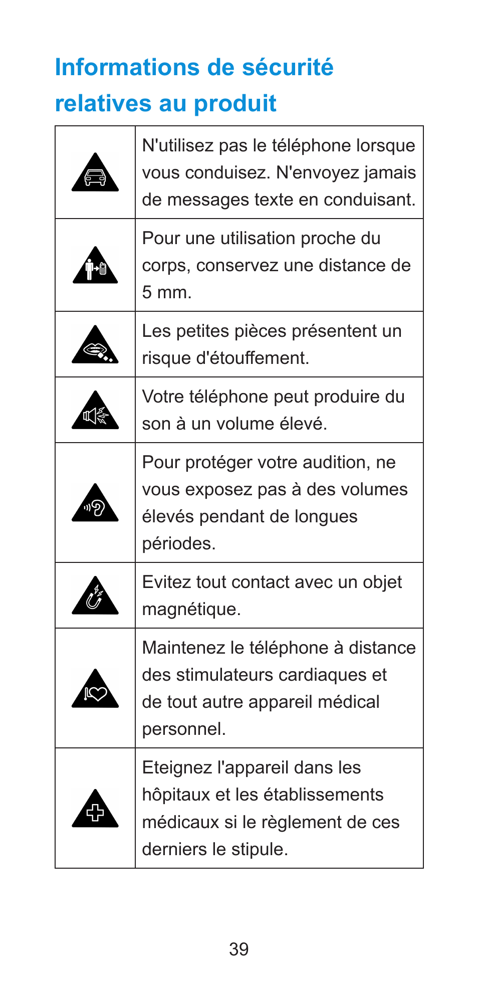 Informations de sécurité relatives au produit | ZTE Axon 7 A2017G User Manual | Page 41 / 56