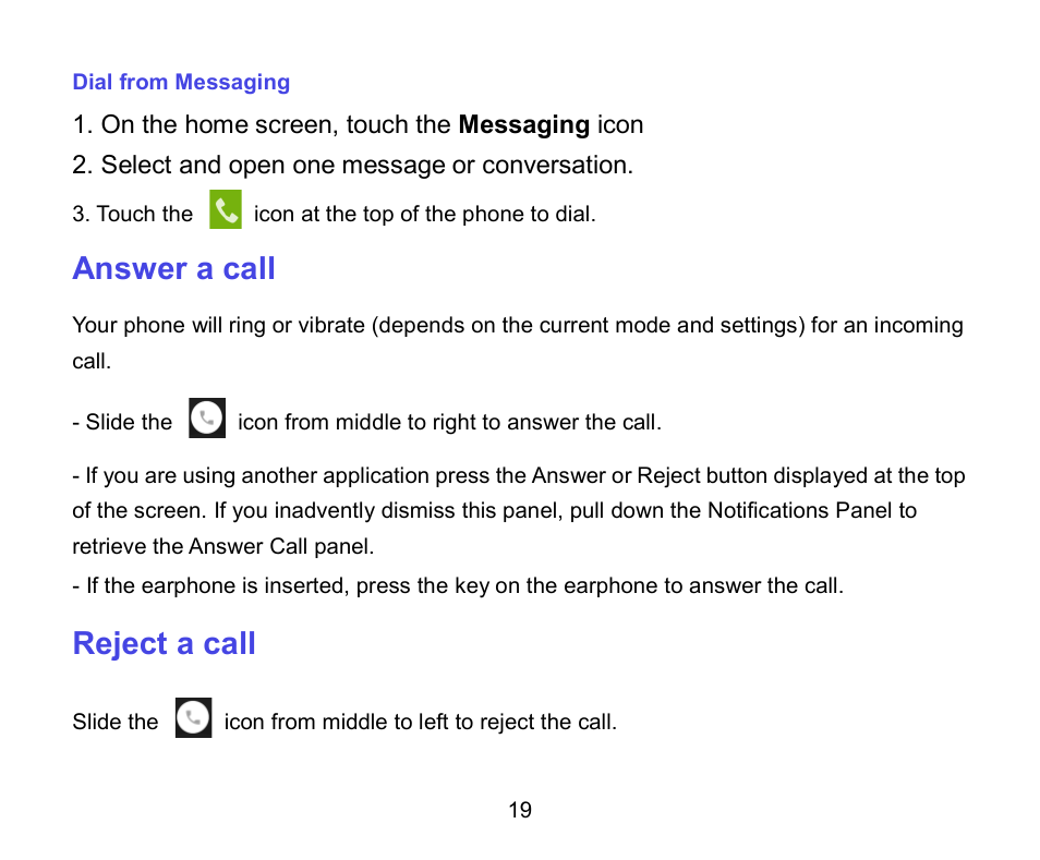 Answer a call, Reject a call | ZTE A462 / Telstra Smart Plus User Manual | Page 20 / 56