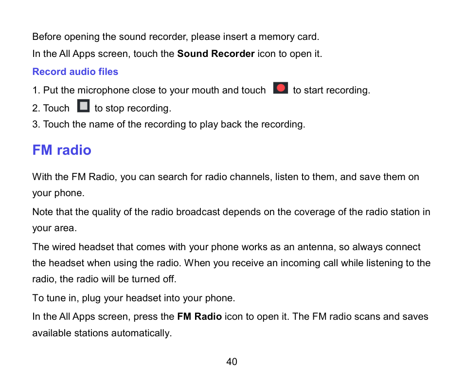 Fm radio | ZTE A462 / Telstra Smart Plus User Manual | Page 41 / 56