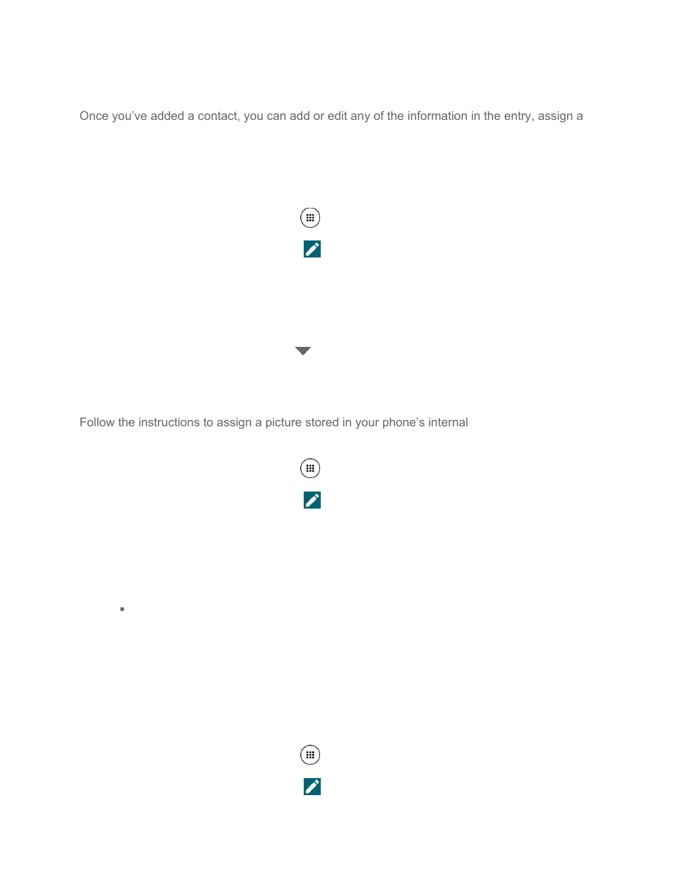 Edit a contact, Assign a stored picture to a, Contact | Assign a new picture to a contact | Kyocera DuraForce Pro User Manual | Page 56 / 179