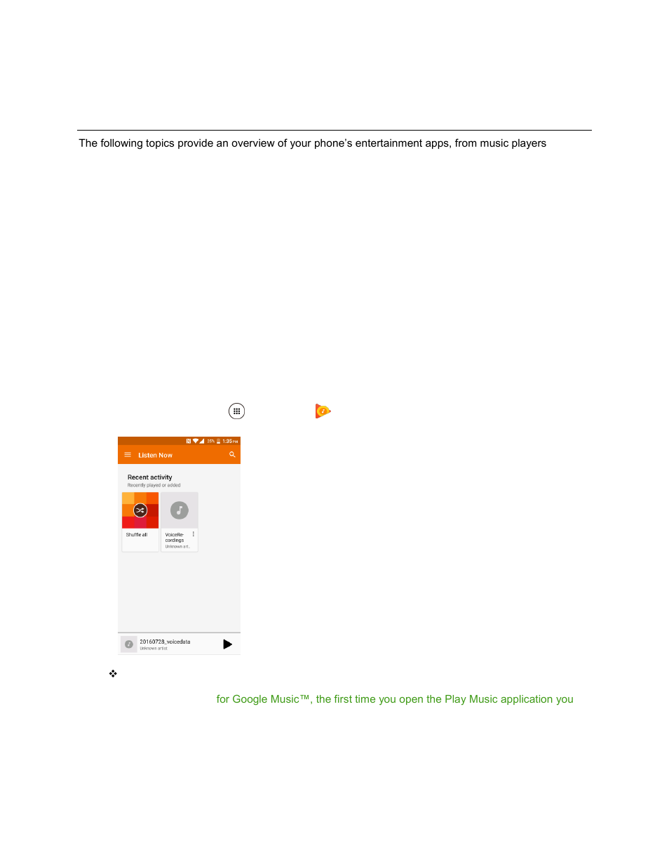 Entertainment and activities, Google play music app, Play music with google play | Kyocera DuraForce Pro User Manual | Page 169 / 245