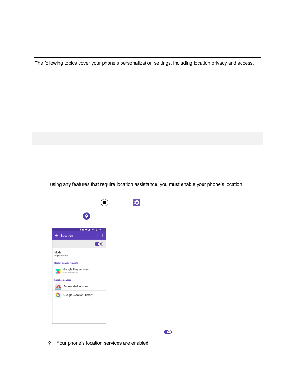 Personal settings, Location settings, Location | Settings | Kyocera DuraForce Pro User Manual | Page 203 / 245