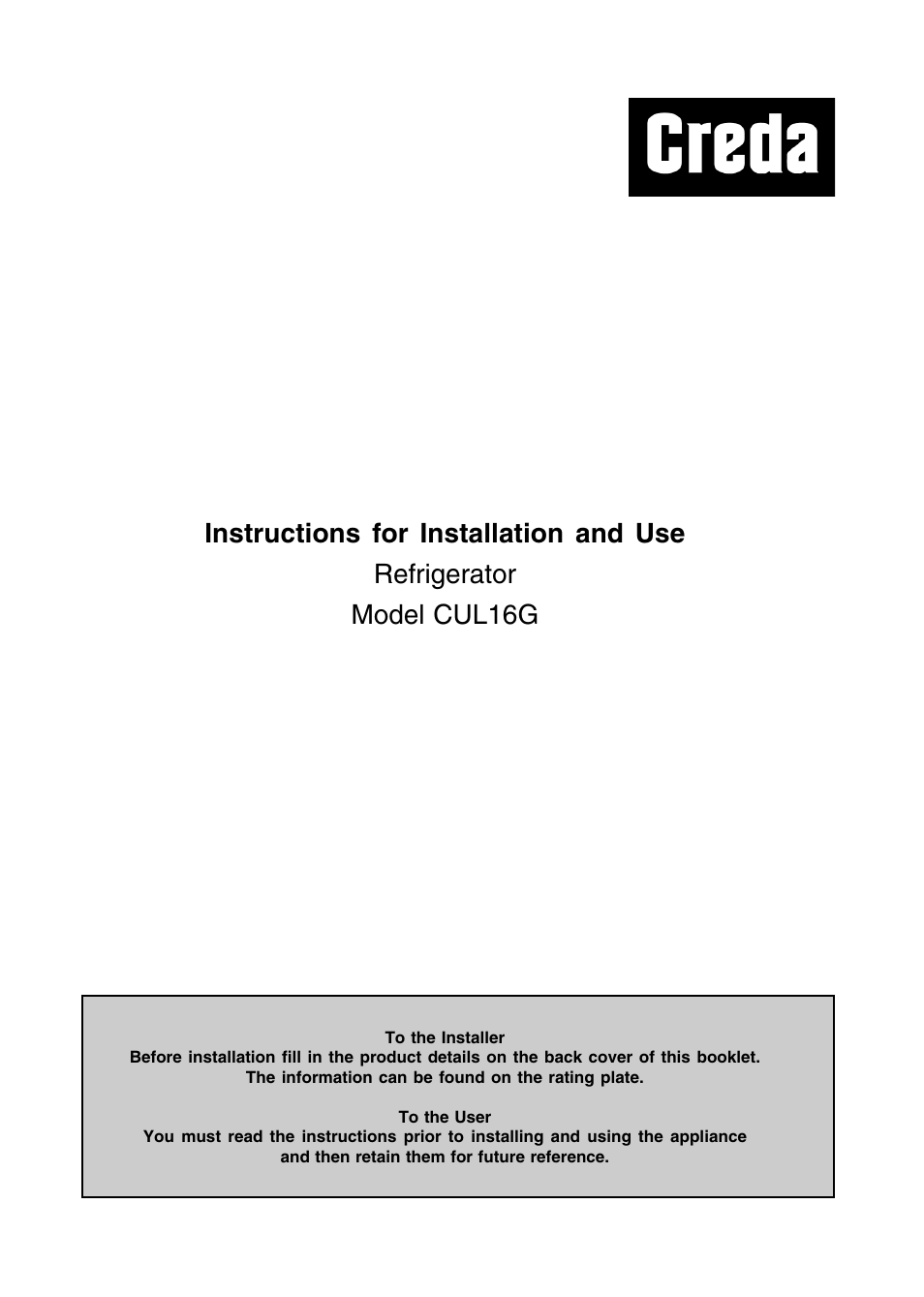 Creda CUL16G User Manual | 12 pages
