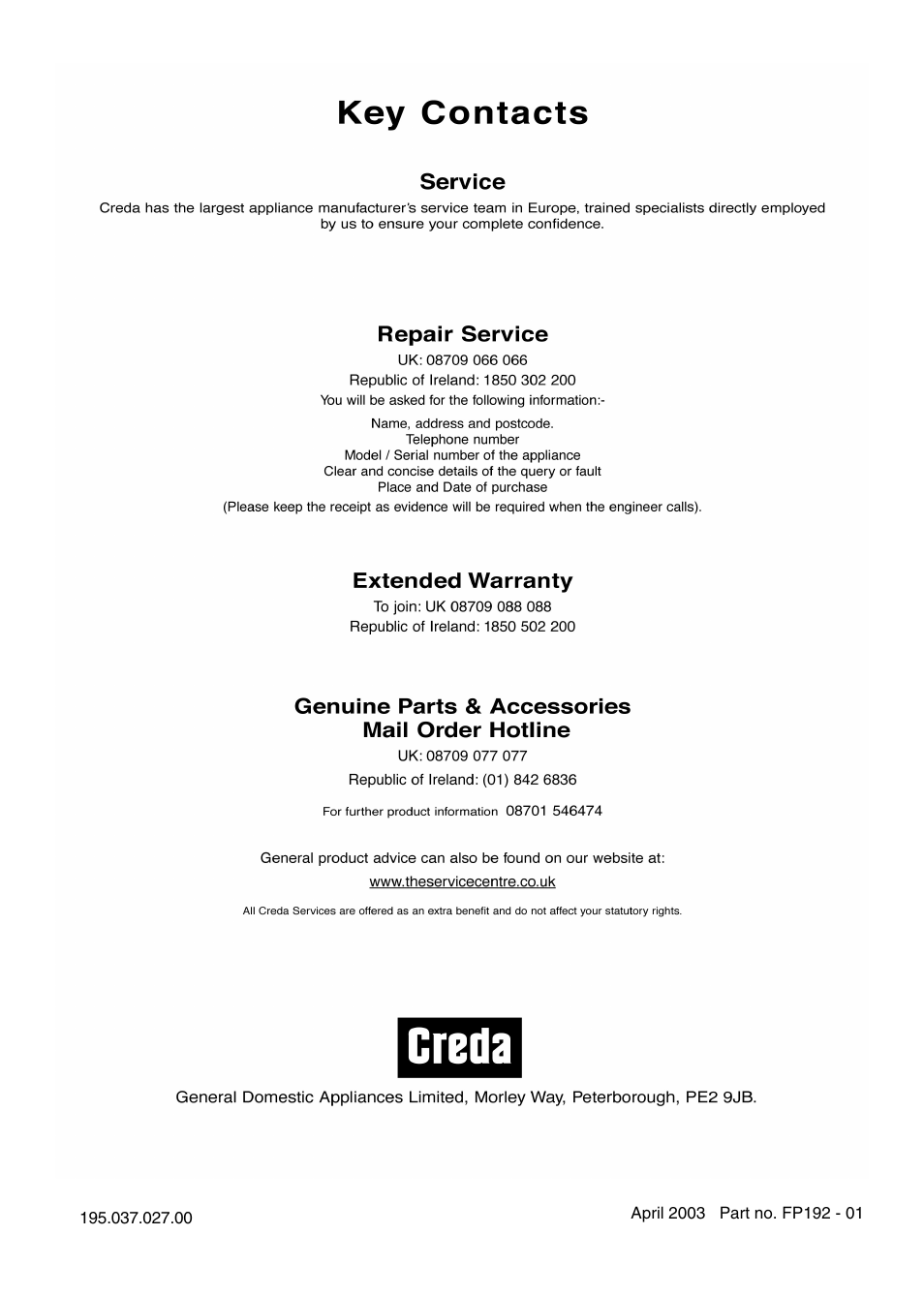 Creda CUL16G User Manual | Page 12 / 12