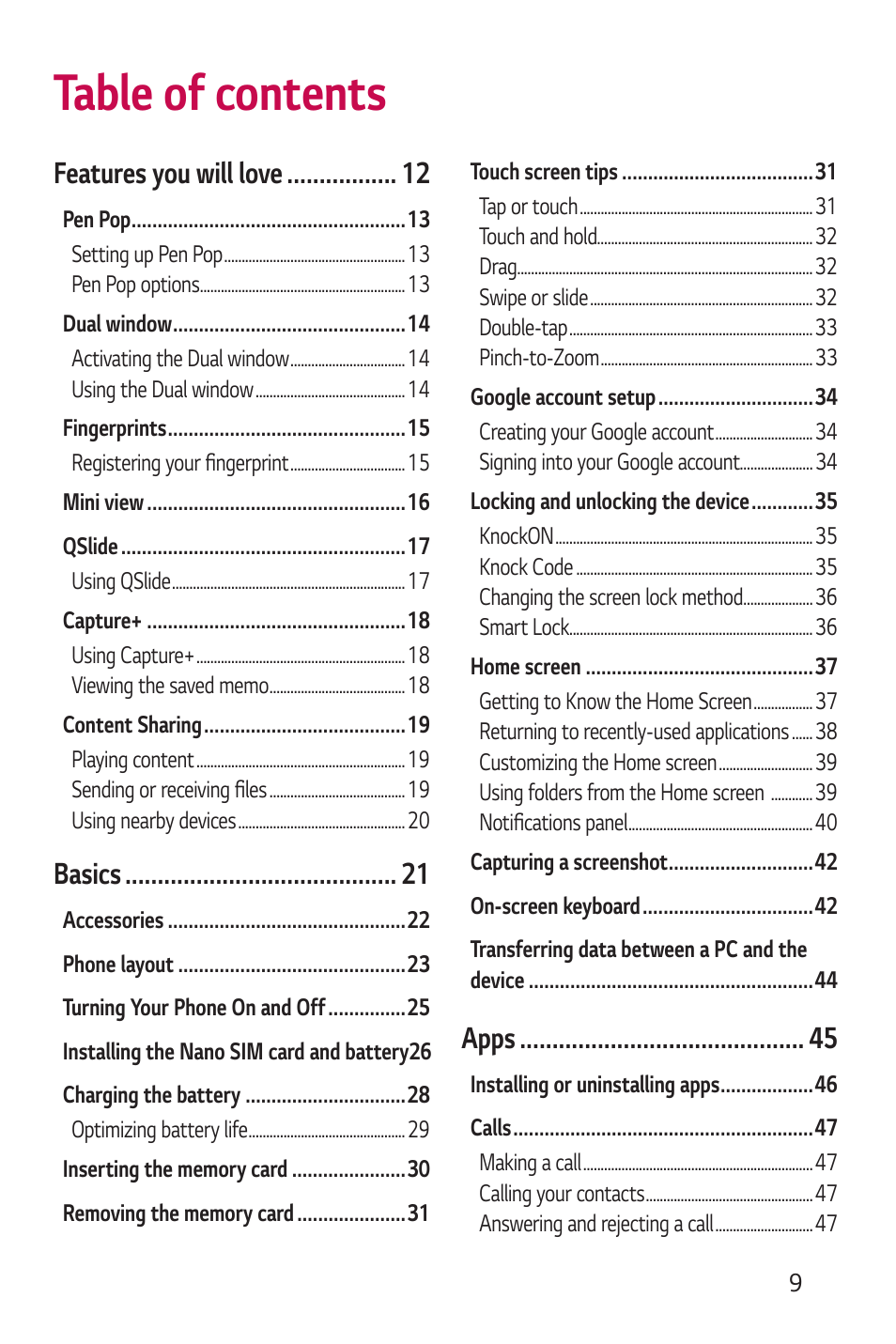 LG Stylo 2 Plus LG-K550 User Manual | Page 10 / 129