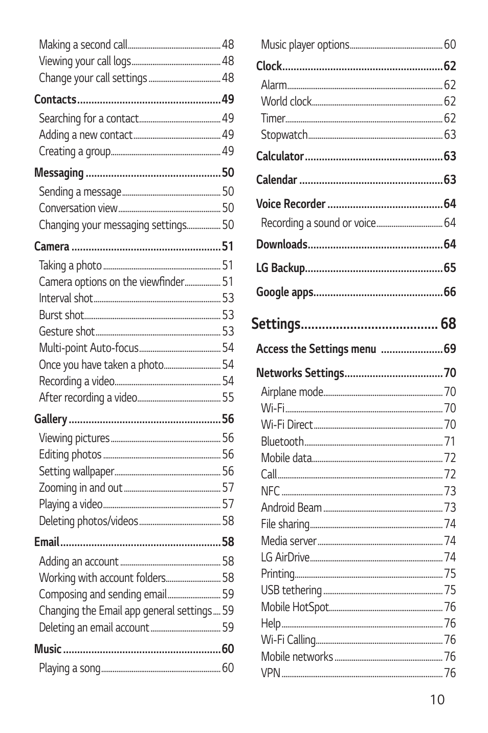 Settings | LG Stylo 2 Plus LG-K550 User Manual | Page 11 / 129