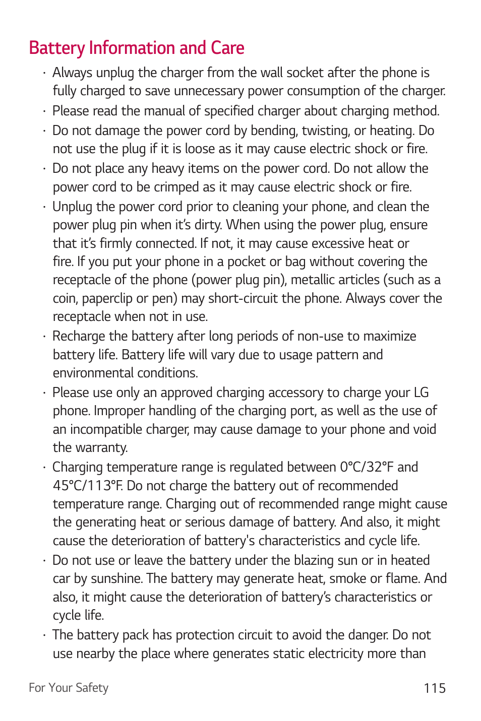 Battery information and care | LG Stylo 2 Plus LG-K550 User Manual | Page 116 / 129