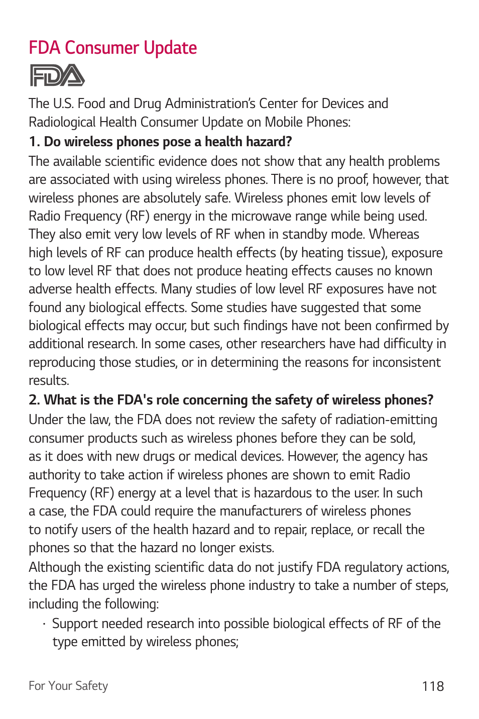 Fda consumer update | LG Stylo 2 Plus LG-K550 User Manual | Page 119 / 129