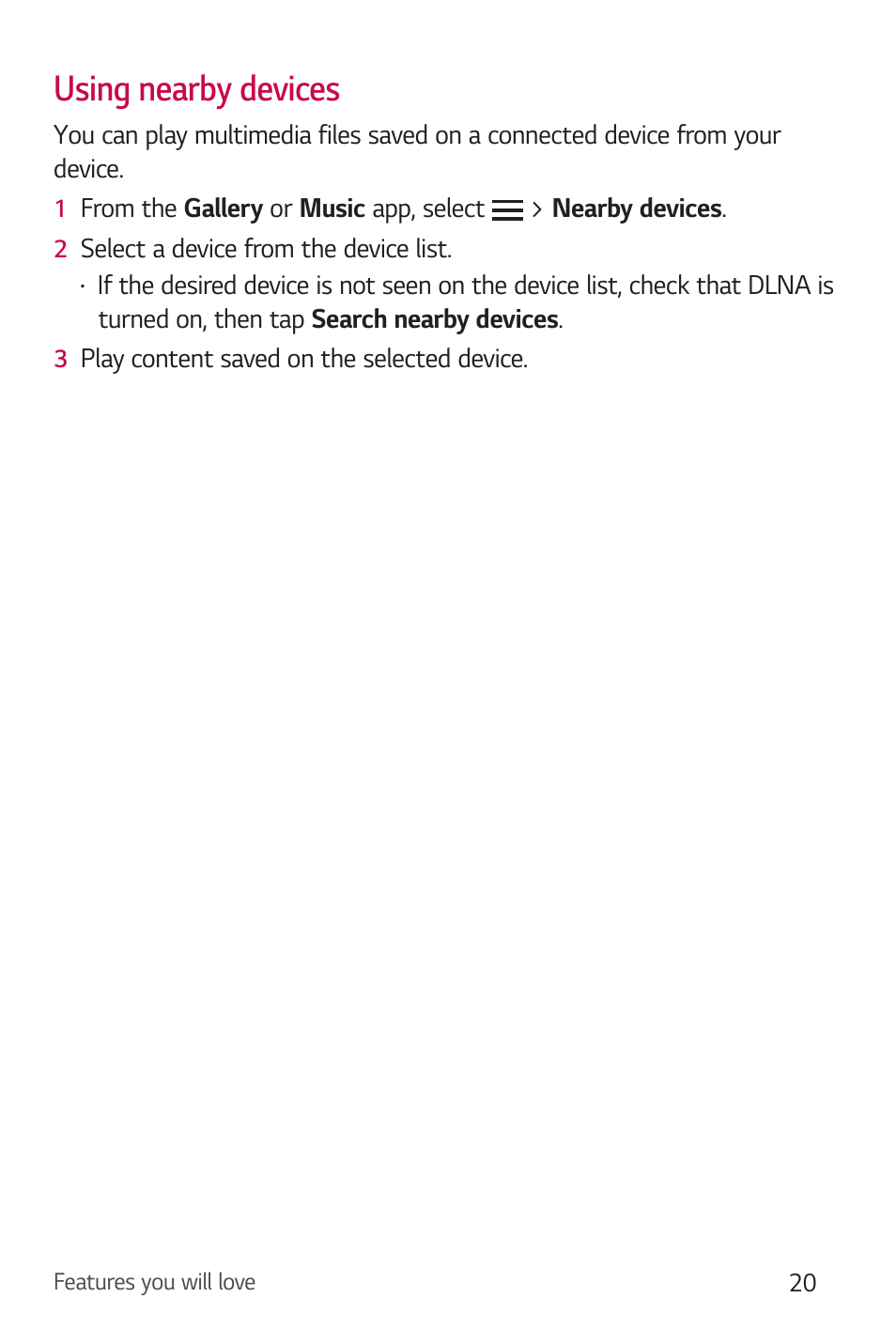 Using nearby devices | LG Stylo 2 Plus LG-K550 User Manual | Page 21 / 129