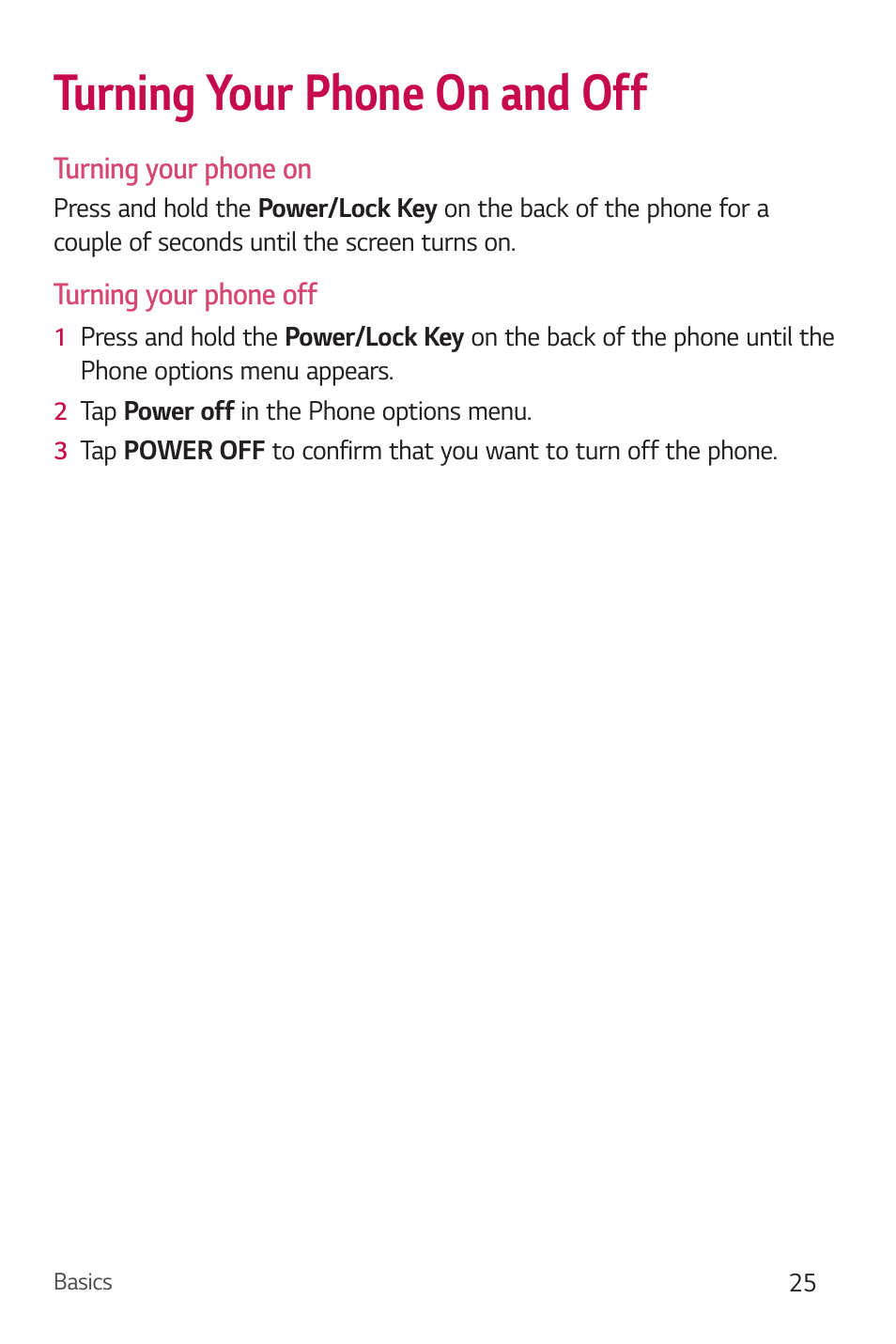 Turning your phone on and off | LG Stylo 2 Plus LG-K550 User Manual | Page 26 / 129