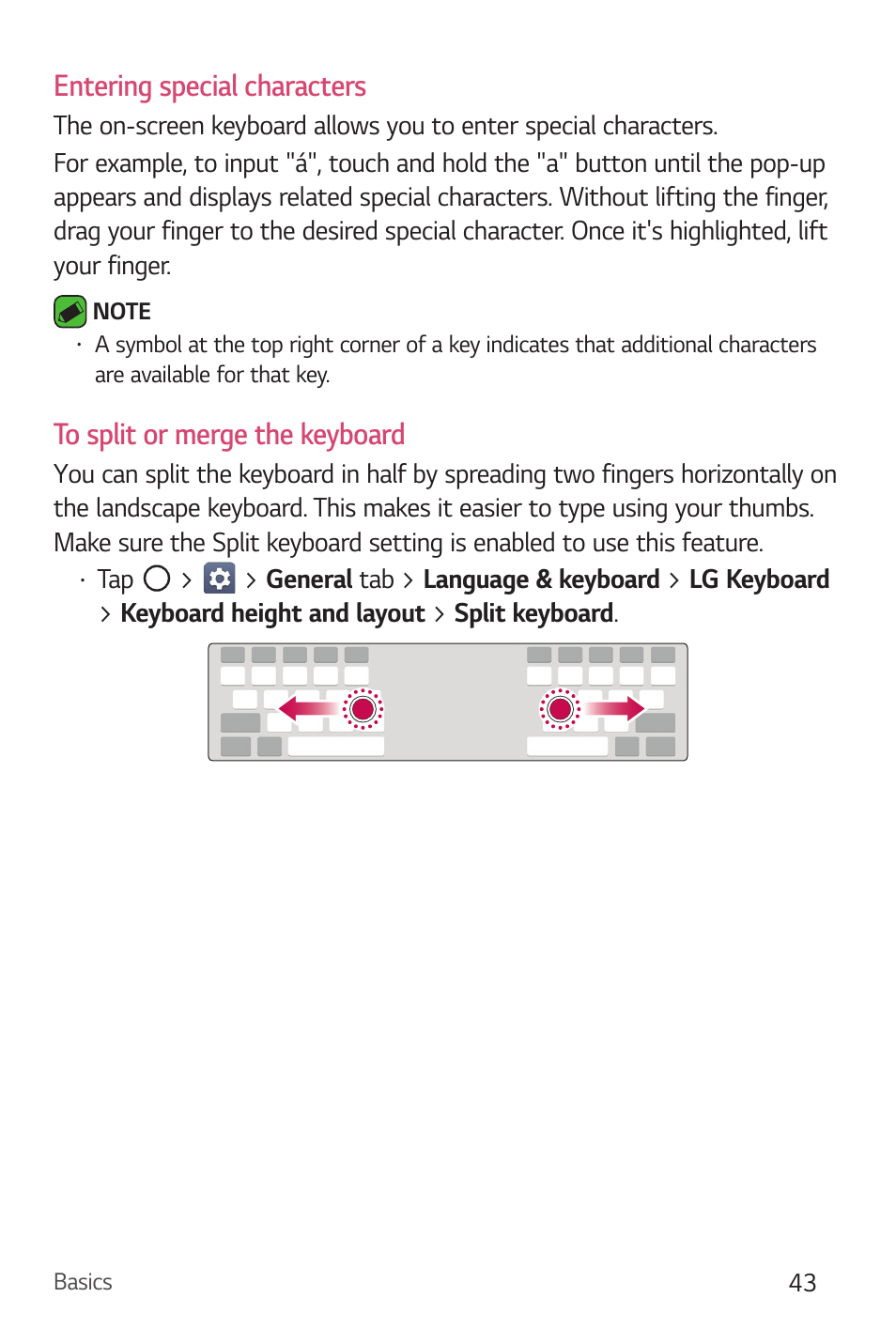 Entering special characters | LG Stylo 2 Plus LG-K550 User Manual | Page 44 / 129