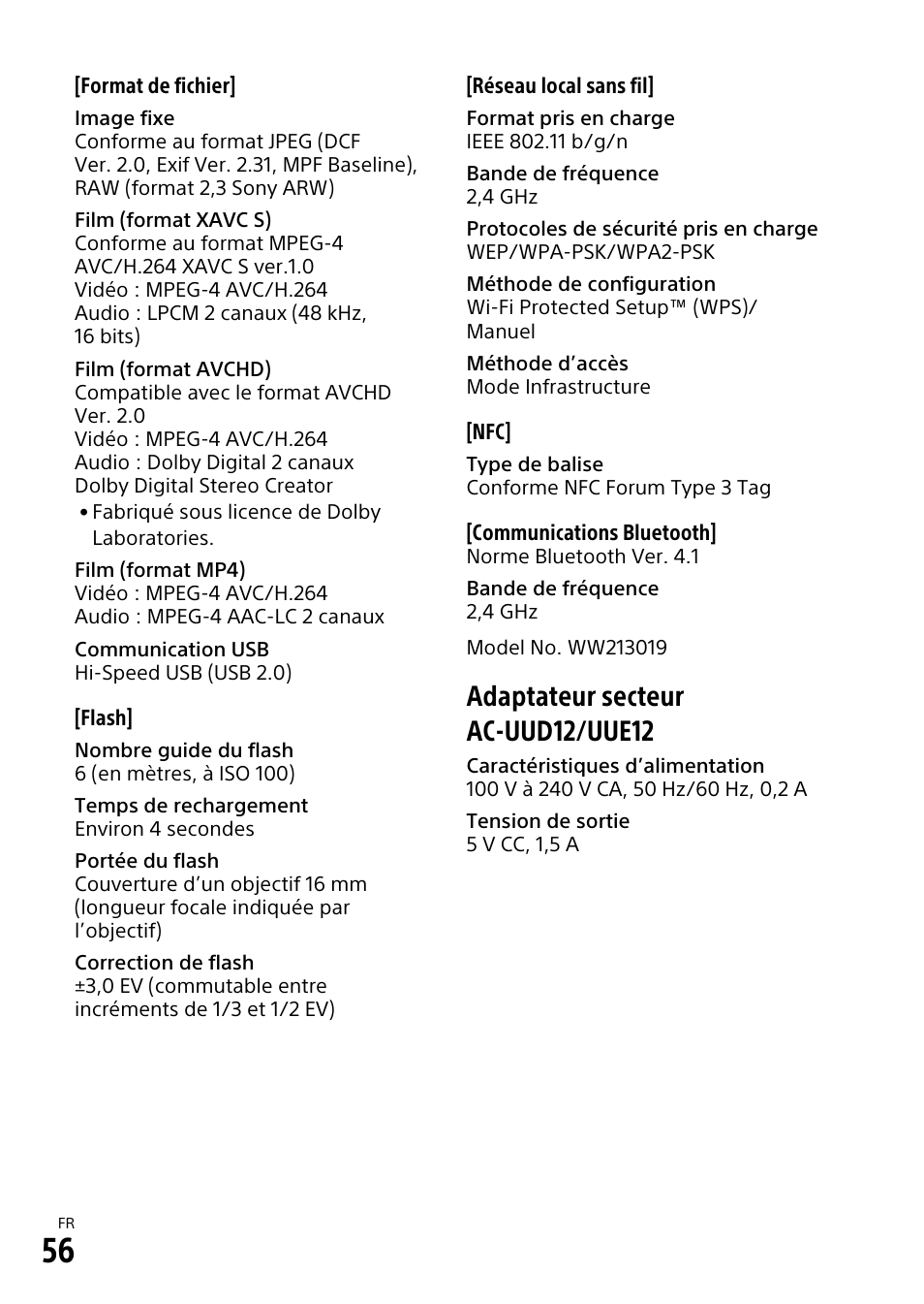 Adaptateur secteur ac-uud12/uue12 | Sony α6500 ILCE-6500 User Manual | Page 110 / 507