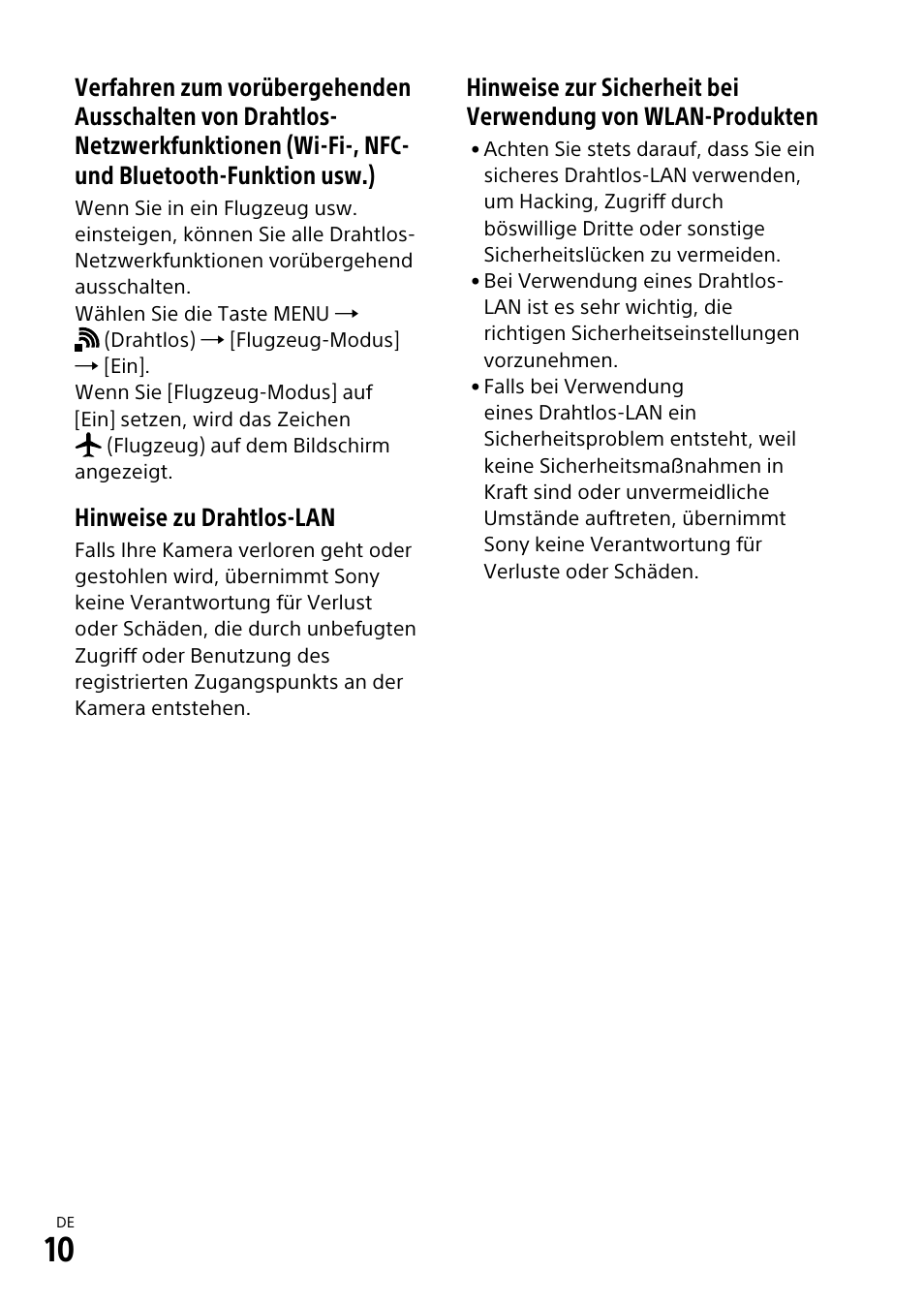 Hinweise zu drahtlos-lan | Sony α6500 ILCE-6500 User Manual | Page 122 / 507