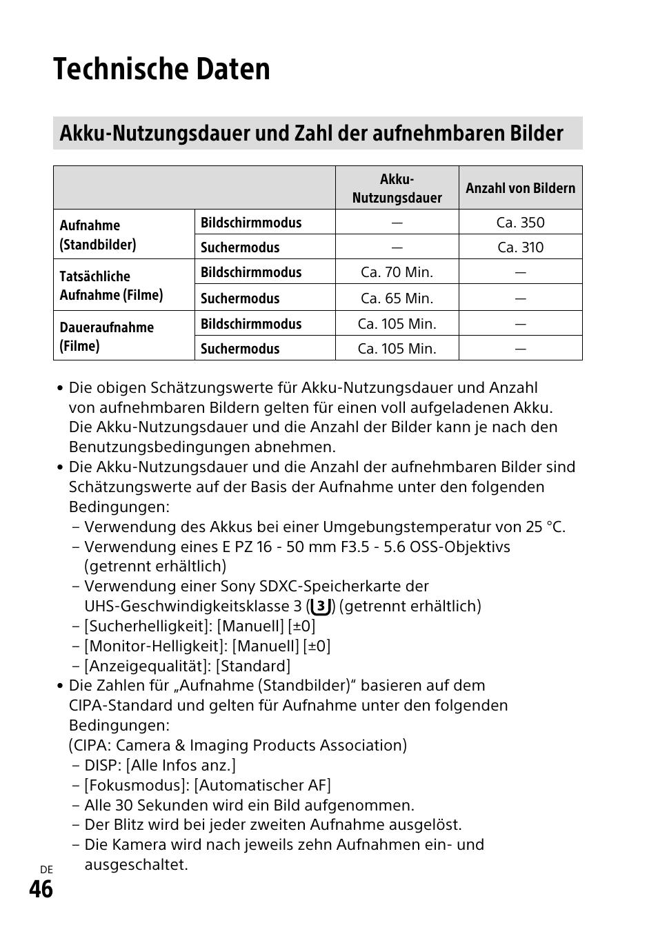 Technische daten | Sony α6500 ILCE-6500 User Manual | Page 158 / 507