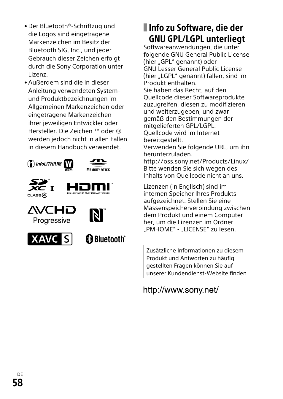 Info zu software, die der gnu gpl/lgpl unterliegt | Sony α6500 ILCE-6500 User Manual | Page 170 / 507