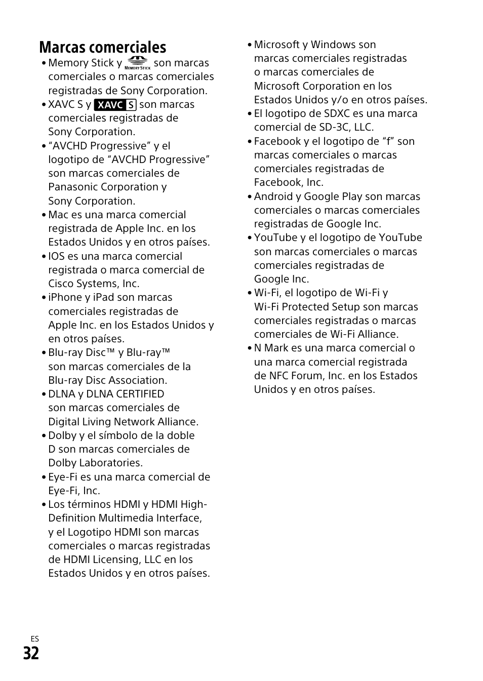 Marcas comerciales | Sony α6500 ILCE-6500 User Manual | Page 202 / 507