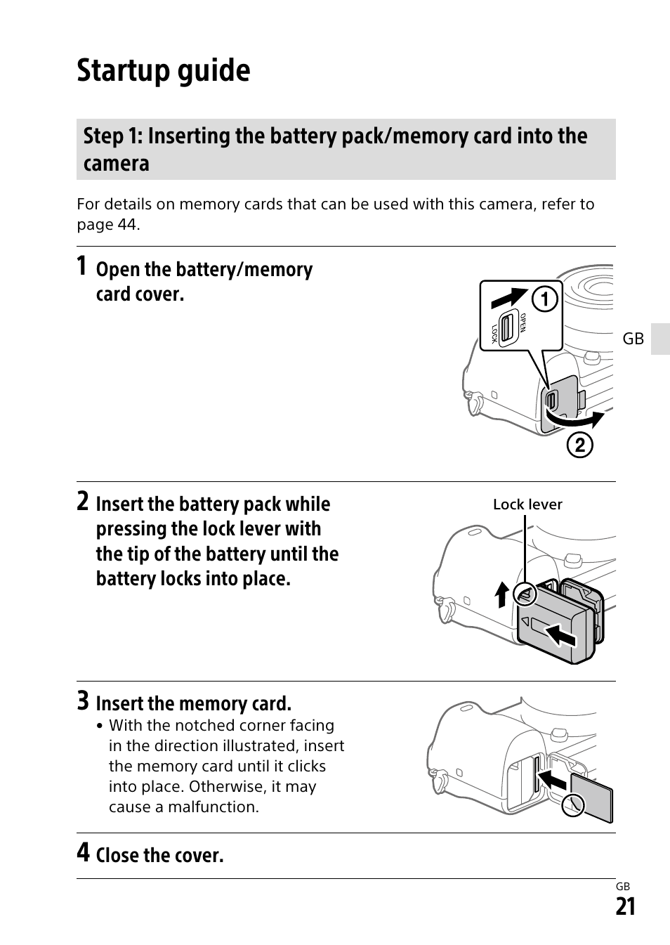 Startup guide | Sony α6500 ILCE-6500 User Manual | Page 21 / 507