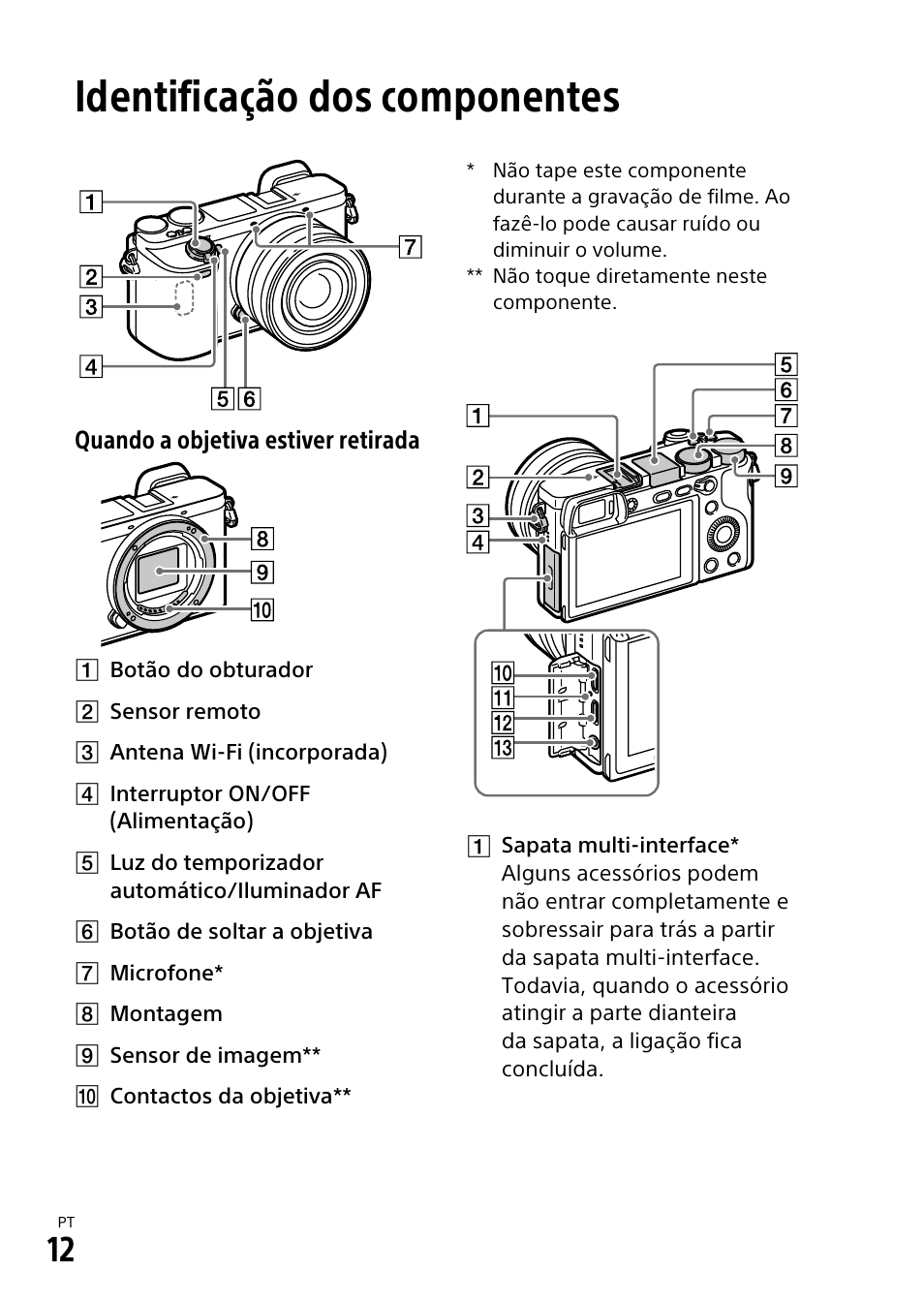 Identificação dos componentes | Sony α6500 ILCE-6500 User Manual | Page 244 / 507