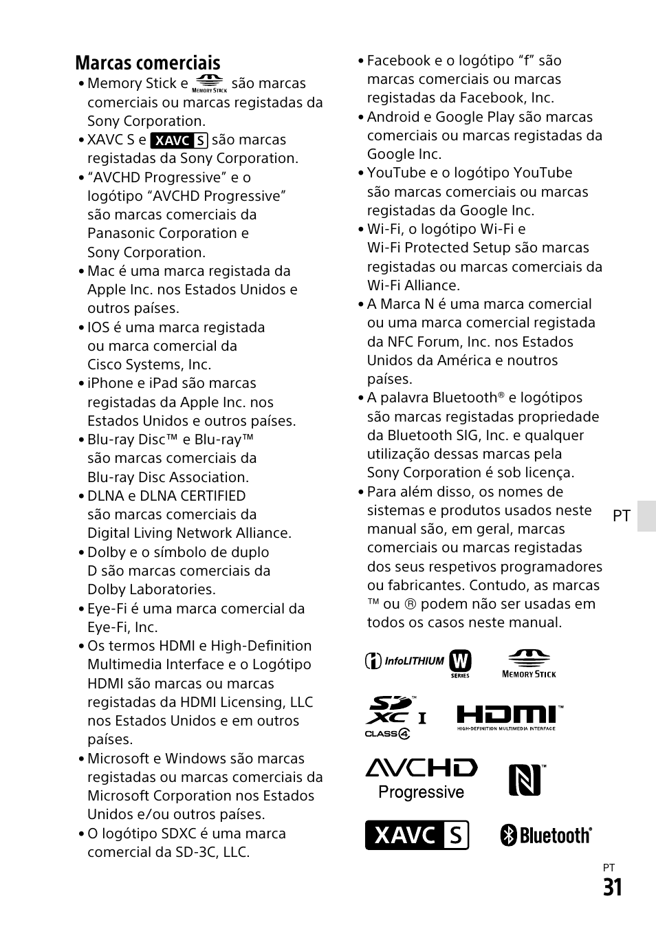 Marcas comerciais | Sony α6500 ILCE-6500 User Manual | Page 263 / 507