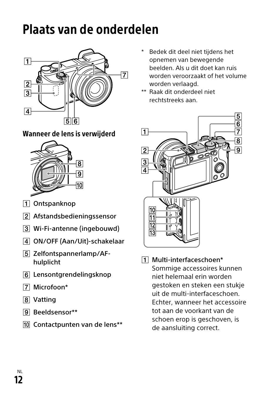 Plaats van de onderdelen | Sony α6500 ILCE-6500 User Manual | Page 276 / 507