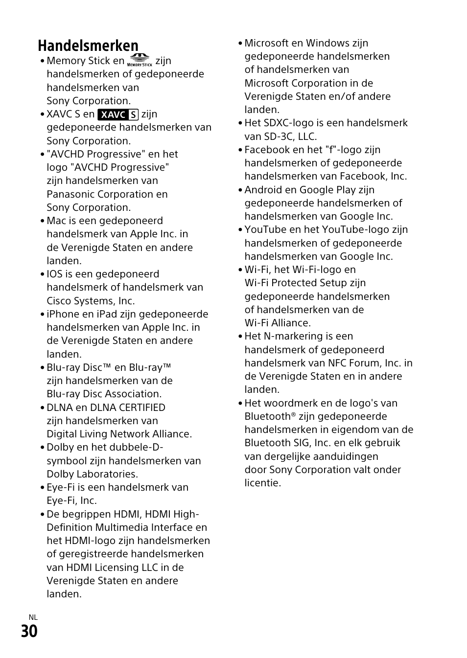 Handelsmerken | Sony α6500 ILCE-6500 User Manual | Page 294 / 507