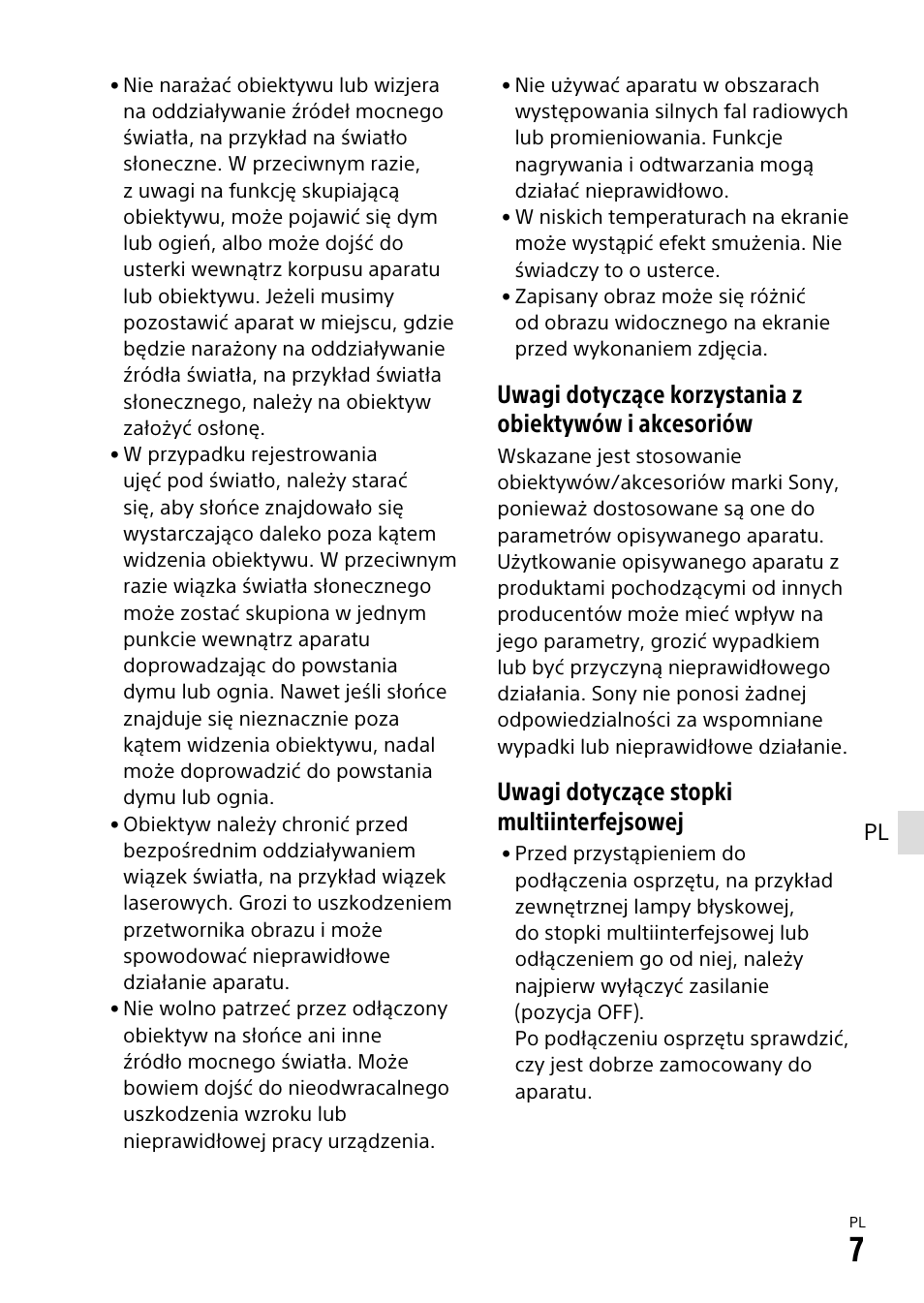 Uwagi dotyczące stopki multiinterfejsowej | Sony α6500 ILCE-6500 User Manual | Page 301 / 507