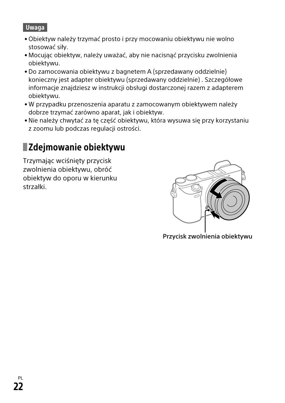 Zdejmowanie obiektywu | Sony α6500 ILCE-6500 User Manual | Page 316 / 507