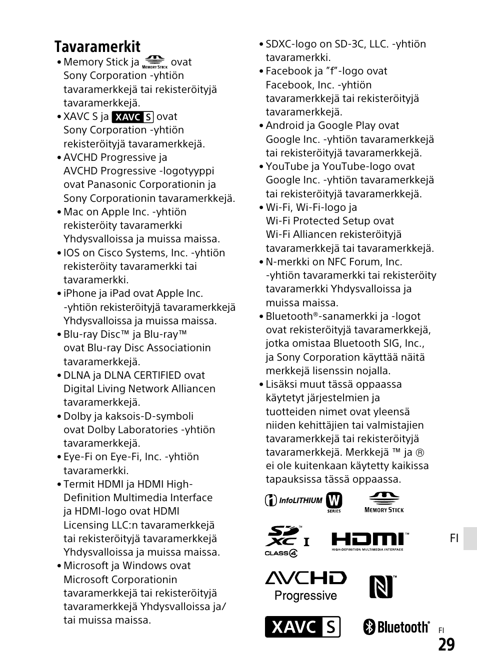 Tavaramerkit | Sony α6500 ILCE-6500 User Manual | Page 445 / 507