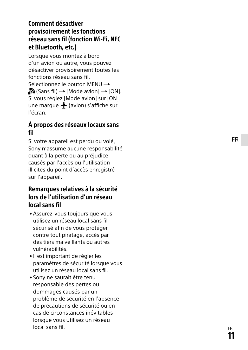 À propos des réseaux locaux sans fil | Sony α6500 ILCE-6500 User Manual | Page 65 / 507