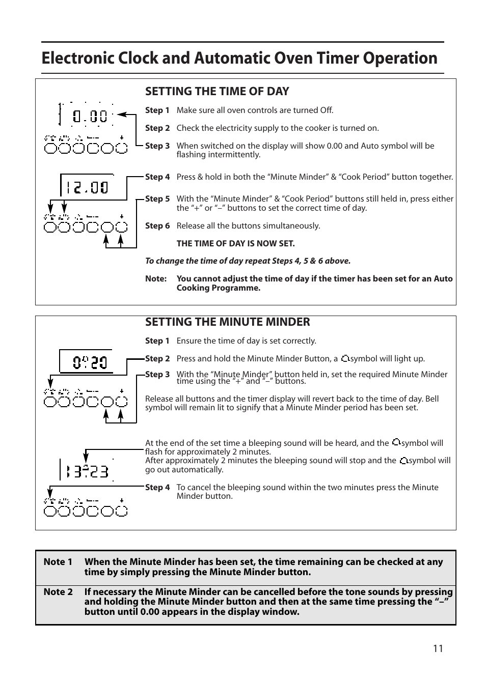 Setting the time of day, Setting the minute minder | Creda CB43E User Manual | Page 11 / 40