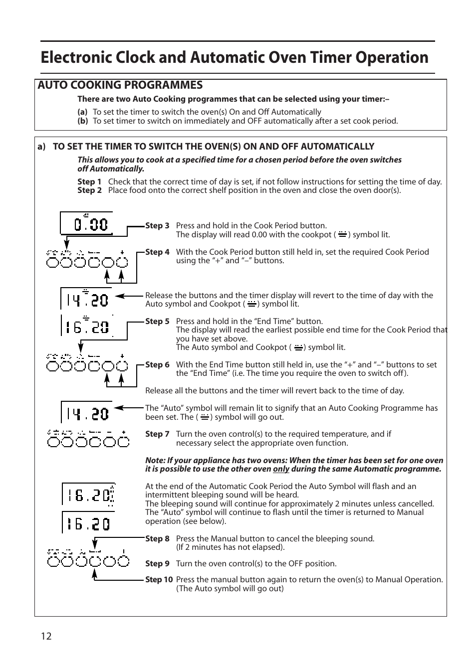 Auto cooking programmes | Creda CB43E User Manual | Page 12 / 40